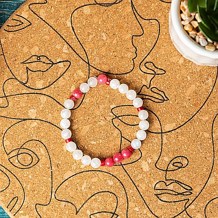 Bratara cu pietre semipretioase Alma, cristale de Jad Rosu Calcedonie si Piatra Lunii, sfere de 6mm [9]