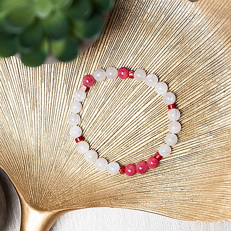 Bratara cu pietre semipretioase Alma, cristale de Jad Rosu Calcedonie si Piatra Lunii, sfere de 6mm [7]