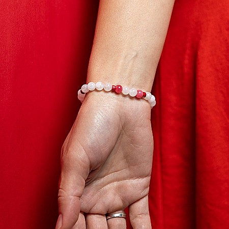 Bratara cu pietre semipretioase Alma, cristale de Jad Rosu Calcedonie si Piatra Lunii, sfere de 6mm [2]