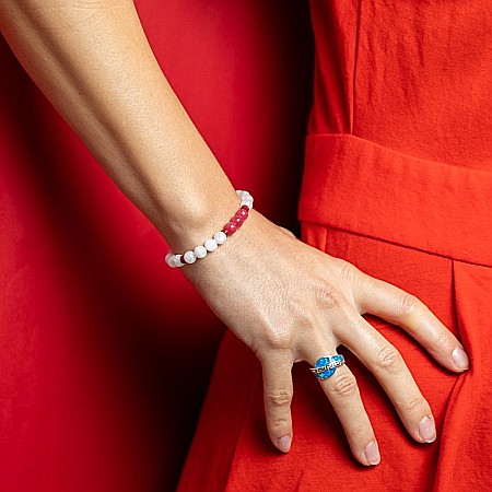 Bratara cu pietre semipretioase Alma, cristale de Jad Rosu Calcedonie si Piatra Lunii, sfere de 6mm [1]