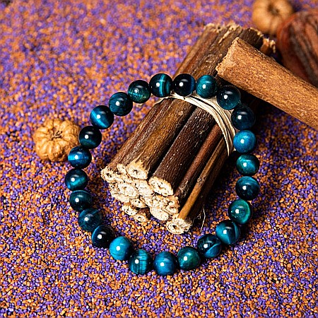 Bijuterii Ochi Tigru - Bratara cu pietre semipretioase, Ochi de Tigru Royal Blue, pentru barbati, margele de 8 mm