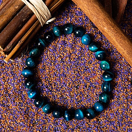 Bratara cu pietre semipretioase, Ochi de Tigru Royal Blue, pentru barbati, margele de 8 mm [5]