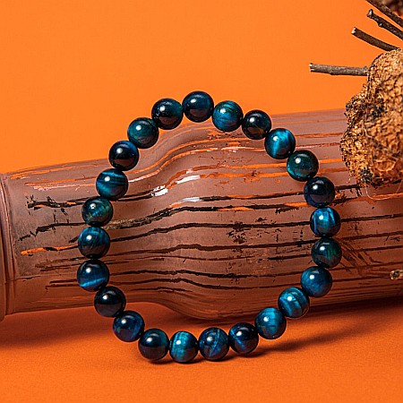 Bratara cu pietre semipretioase, Ochi de Tigru Royal Blue, pentru barbati, margele de 8 mm [3]