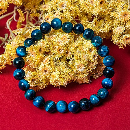 Bratara cu pietre semipretioase, Ochi de Tigru Royal Blue, pentru barbati, margele de 8 mm [4]