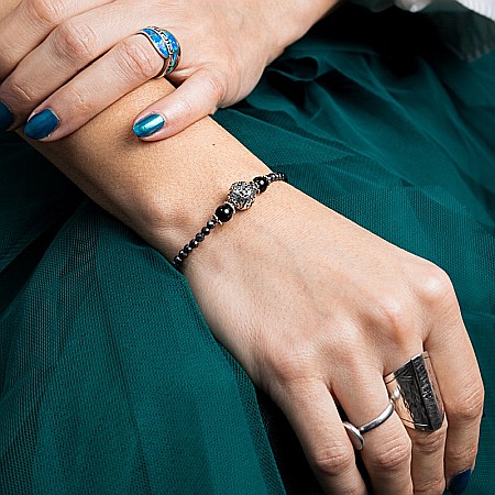 Bijuterii Hematit - Bratara dama Asha din pietre naturale de Hematit Magnetic cu Titan, inchidere si accesorii din argint