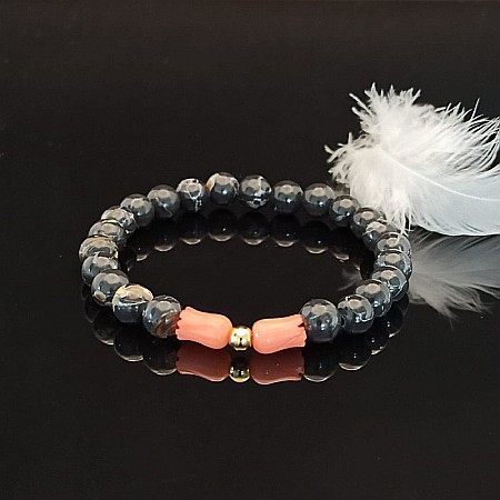 Bijuterii Coral - Bratara dama cristale de Coral si Shell Turquoise, Anisa, margele de 6mm