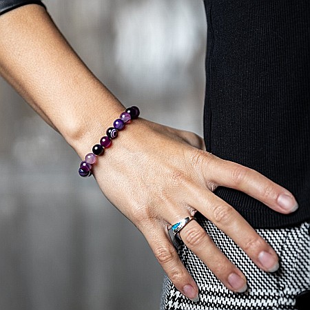 Bijuterii Agat - Bratara Dama din Pietre Naturale de Agata Mov, “Chara”, Margele de 8mm