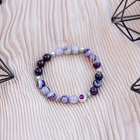 Bratara Dama din Pietre Naturale de Agata Mov, Suri, Margele de 8mm [1]