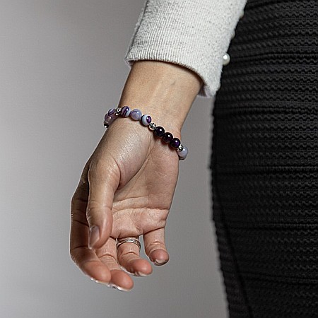 Bratara Dama din Pietre Naturale de Agata Mov, Suri, Margele de 8mm [2]