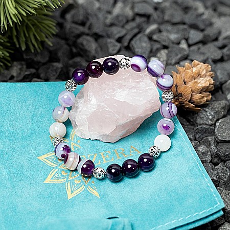 Bijuterii Agat - Bratara Dama din Pietre Naturale de Agata Mov, Suri, Margele de 8mm