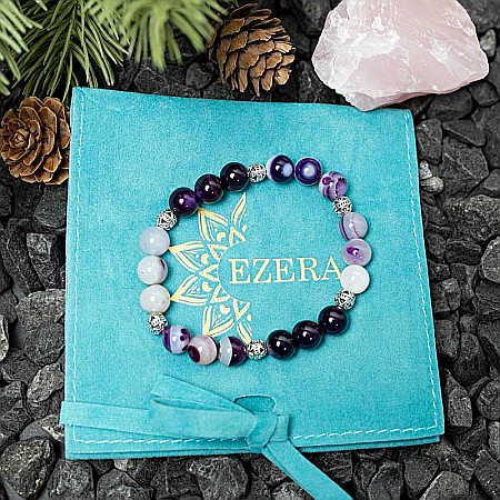 Bratara Dama din Pietre Naturale de Agata Mov, Suri, Margele de 8mm [5]