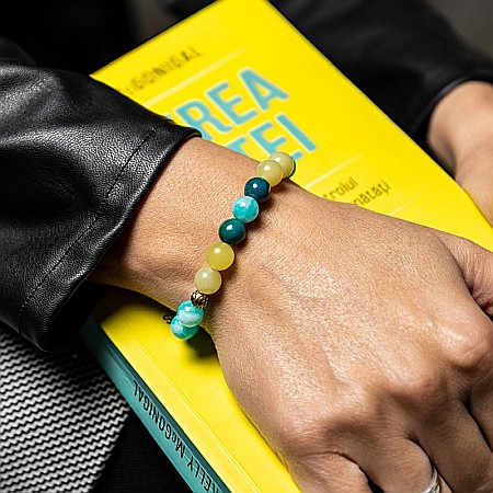 Galben - Bratara Dama din Pietre Naturale de Amazonit, Jad Lemon si Pheonix Stone, “Geetica”