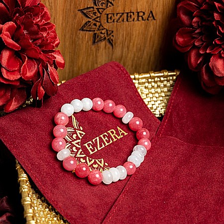 Bratara dama din pietre semipretioase de Jad Rosu, Morganit si Piatra Lunii Misel [5]