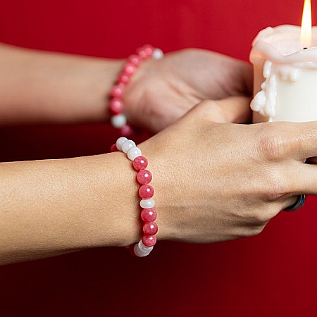 Bratara dama din pietre semipretioase de Jad Rosu, Morganit si Piatra Lunii Misel [2]