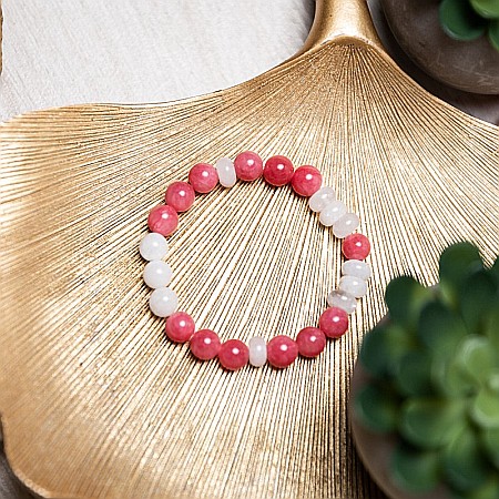 Bratara dama din pietre semipretioase de Jad Rosu, Morganit si Piatra Lunii Misel [3]