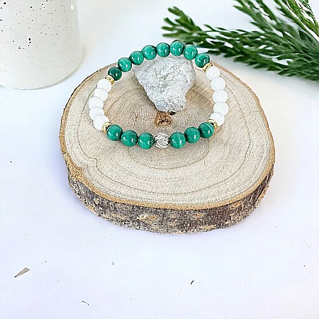 Bratara dama Edeline din cristale de Malachit si Tridacna cu Argint 925 [5]