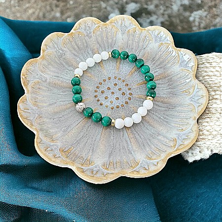 Bratara dama Edeline din cristale de Malachit si Tridacna cu Argint 925 [2]