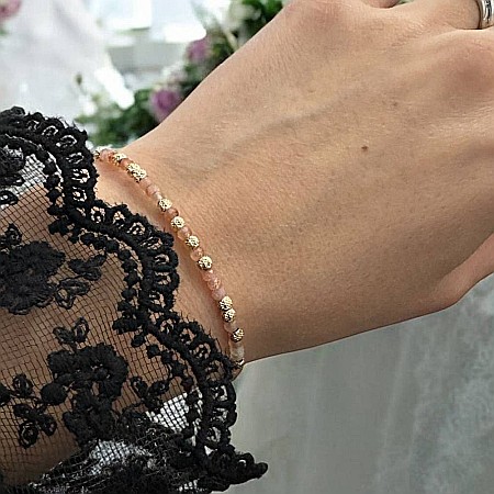 Galben - Bratara dama eleganta cu piatra soarelui Lila din argint placat cu aur 925