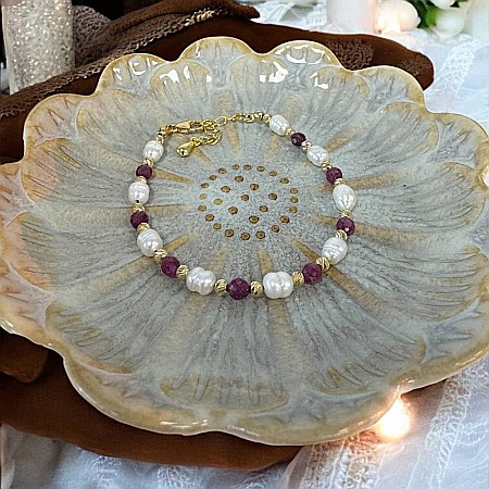 Bratara dama eleganta Munira cu perle de cultura si Rubin natural cu argint 925 [4]