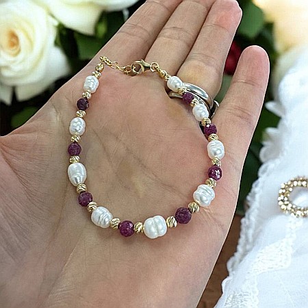 Bratara dama eleganta Munira cu perle de cultura si Rubin natural cu argint 925 [1]