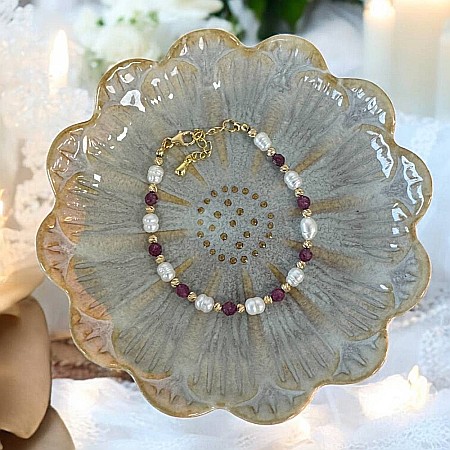 Bratara dama eleganta Munira cu perle de cultura si Rubin natural cu argint 925 [5]