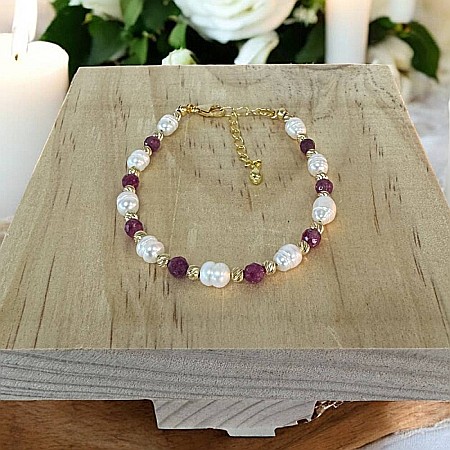 Bratara dama eleganta Munira cu perle de cultura si Rubin natural cu argint 925 [7]