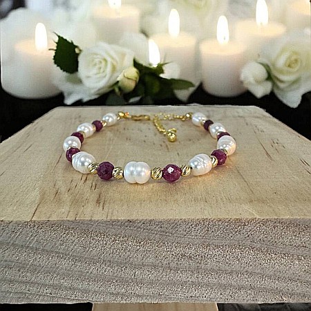 Bratara dama eleganta Munira cu perle de cultura si Rubin natural cu argint 925 [8]