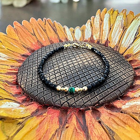 Bratara dama eleganta Tara din spinel negru cu malachit si argint placat cu aur [2]