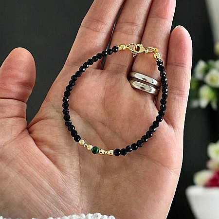Bijuterii Malachit - Bratara dama eleganta Tara din spinel negru cu malachit si argint placat cu aur