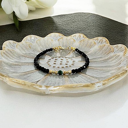 Bratara dama eleganta Tara din spinel negru cu malachit si argint placat cu aur [1]