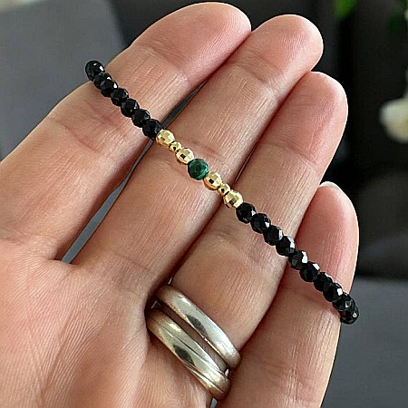 Bratara dama eleganta Tara din spinel negru cu malachit si argint placat cu aur [5]