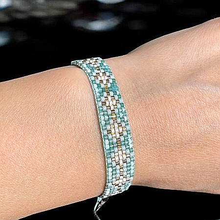 Bratara dama eleganta Yara din margele Miyuki turcoaz impletita pe snur [4]