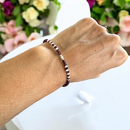 Bijuterii Granat - Bratara dama Ella din cristale de Granat si Perle de Cultura cu argint 925