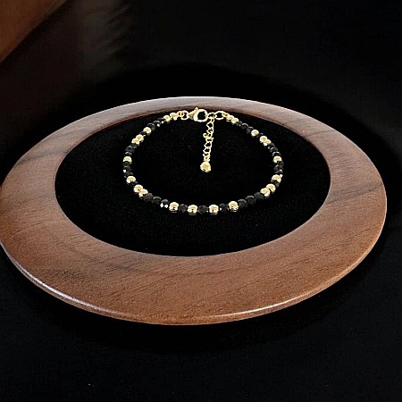 Bratara dama handmade din Obsidian Amina cu bilute din argint placat cu aur [4]