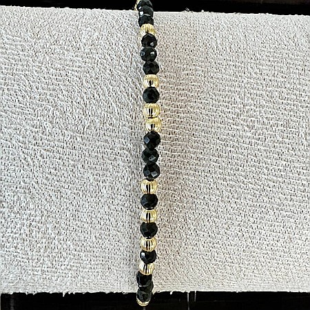 Bratara dama handmade din Obsidian Amina cu bilute din argint placat cu aur [7]