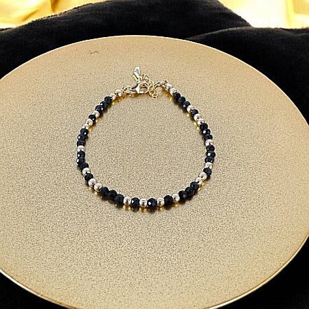 Bratara dama handmade din Obsidian Amina cu bilute din argint placat cu aur [6]