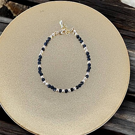 Bratara dama handmade din Obsidian Amina cu bilute din argint placat cu aur [5]