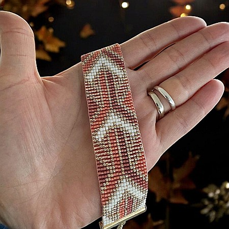 Bratara dama handmade Lamia din margele Miyuki, impletita in culori portocalii [2]