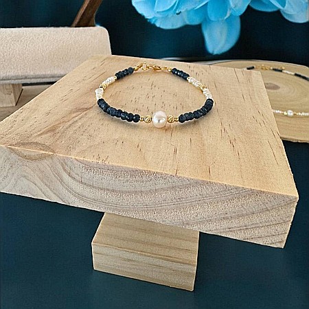 Bratara dama Indira din safir si perle naturale cu argint placat cu aur [2]