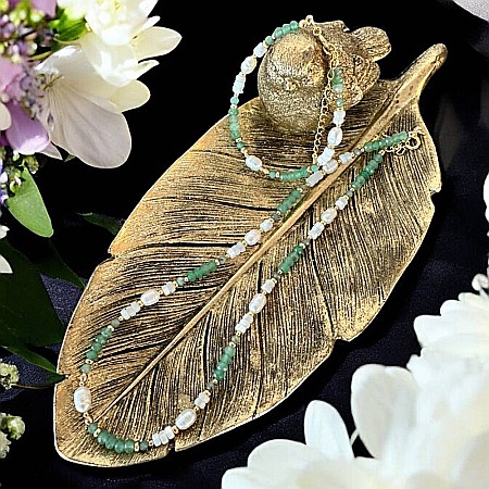 Bratara dama Lana din jad verde si perle naturale cu argint placat cu aur [4]