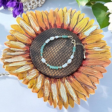 Bratara dama Lana din jad verde si perle naturale cu argint placat cu aur [3]