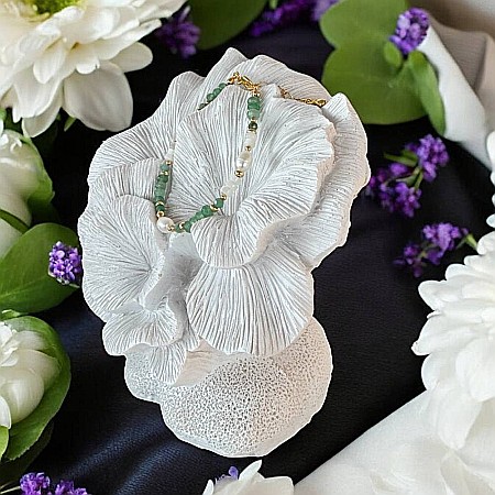 Bratara dama Lana din jad verde si perle naturale cu argint placat cu aur [7]