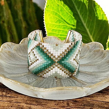 Bratara dama lata eleganta din margele miyuki turcoaz Sindy Bratari cu inchidere - Bratara dama lata eleganta din margele miyuki turcoaz Sindy