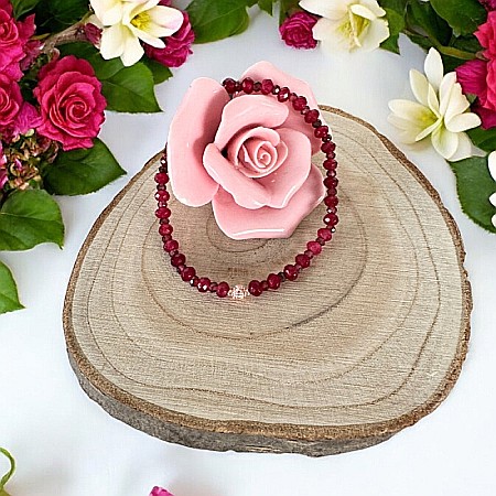 Bratara dama Lidia din Granat si Jad Rosu fatetat cu argint roz gold 925