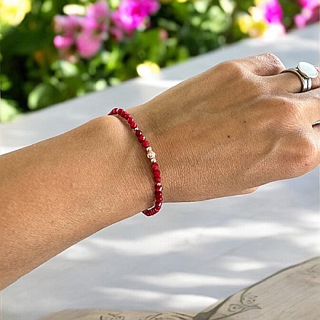 Bijuterii Coral - Bratara dama Malvina din coral rosu fatetat cu accesorii din Argint Rose Gold