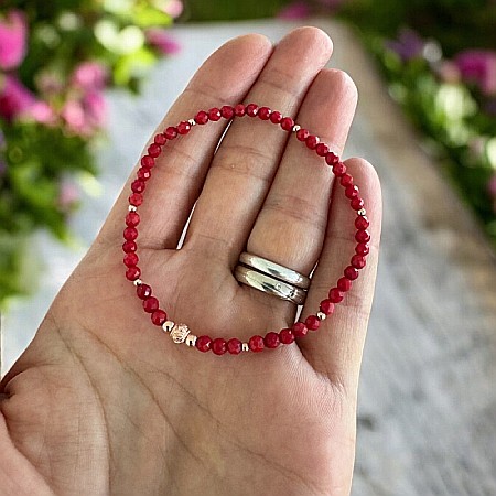 Bratara dama Malvina din coral rosu fatetat cu accesorii din Argint Rose Gold [2]