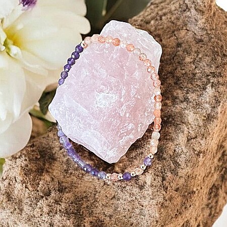 Bratara dama Mia din ametist si piatra soarelui cu argint placat rose gold [2]