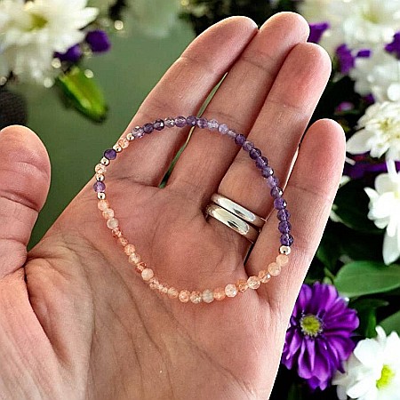 Mov - Bratara dama Mia din ametist si piatra soarelui cu argint placat rose gold