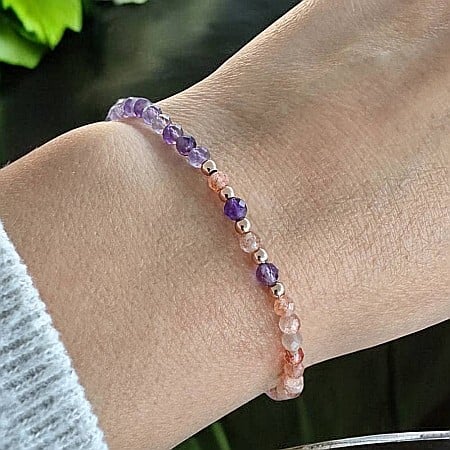 Bratara dama Mia din ametist si piatra soarelui cu argint placat rose gold [1]