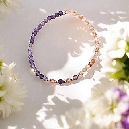 Bratara dama Mia din ametist si piatra soarelui cu argint placat rose gold [4]